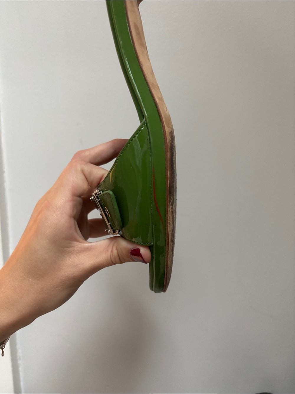 kate spade Green Patent Leather Slide Mules with Gold Buckle - Picture 6 of 6